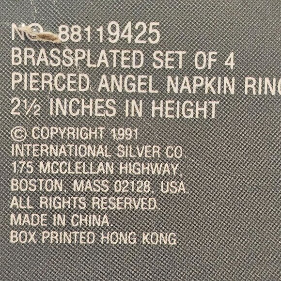 1991 International Silver Company Brass Plated Pierced Angel Napkin Rings w Box - Picture 8 of 8
